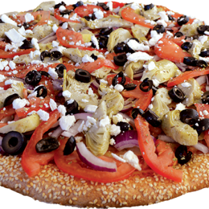 Artichoke hearts, olives, onions, oregano, fresh tomatoes, feta cheese & chopped garlic