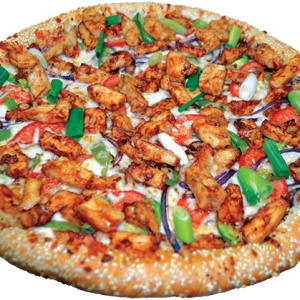 BBQ sauce, chicken strips, red and green onions, fresh tomatoes & green peppers