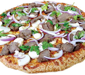 White sauce, steak, fresh mushrooms, onions, cilantro