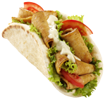 Meat, lettuce, tomatoes, onions, and City Pizza white sauce